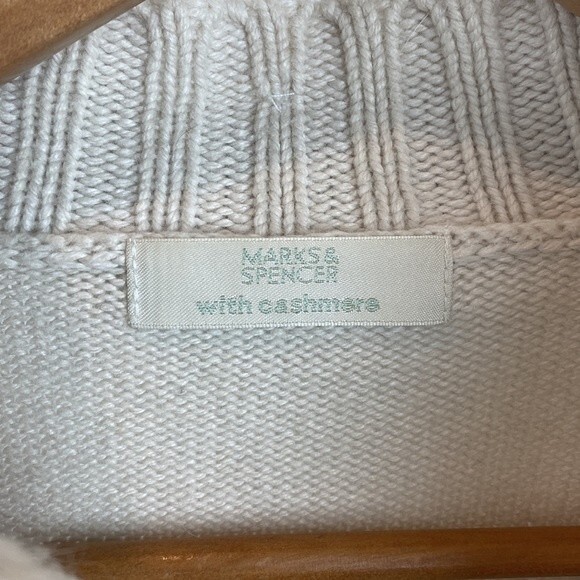 Cashmere Blend Ivory Fur Collar Knit Long Sleeve Vintage Knit Cardigan Sweater - Picture 7 of 8